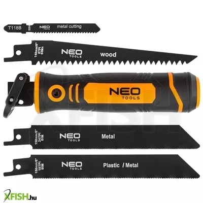 Neotools kézifűrész szett univerzális befogóval, 4 db lappal, dekopír és orrfűrész lapokhoz.