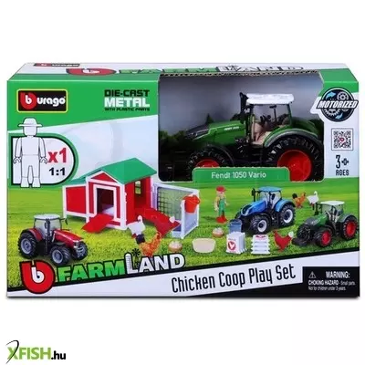 Bburago 10cm traktor + csirkeól + csirke + kerítés