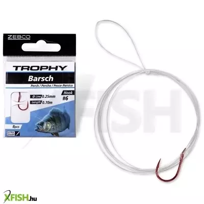 zebco trophy előkötött horog 70cm 0,18mm 10-es piros horog 8db/csomag