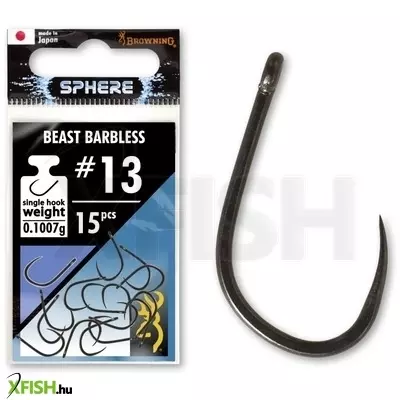 Browning Sphere Beast Barbless Hook with eye fekete nikkel 15db/cs 0,1488g 10-es szakállnélküli feeder horog