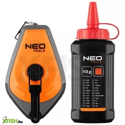 Neotools kicsapózsinór+festék, műanyag házas, 30m, 13-as gyorsítóáttétel a zsinór visszatekeréshez, piros porfesték