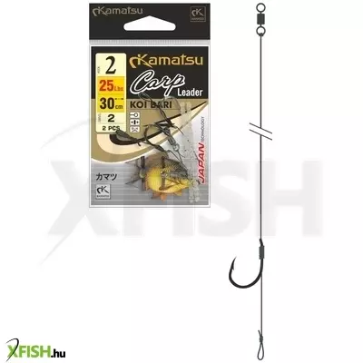 kamatsu team carp leader koi bari előkötött bojlis horog 25 cm 25 lbs 4 blnr black nickel 2 db/csomag
