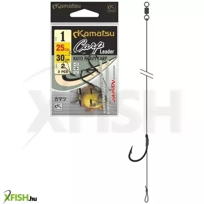 Kamatsu Team Carp Leader Kayo Heavy Carp Előkötött Bojlis Horog 30 Cm 25 Lbs 1/0 Blnr Black Nickel 2 db/Csomag