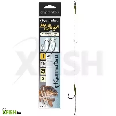 Kamatsu Pro Carp Kayo Heavy Carp Specialis Előkötött Bojlis Horog 16 cm 25 Lbs 1/0 Blnr Black Nickel 2 db/Csomag
