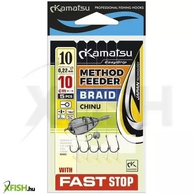 kamatsu braided fonott zsinóros előkötött horog stopperes 10cm 0.14mm 6-os 5db/csomag