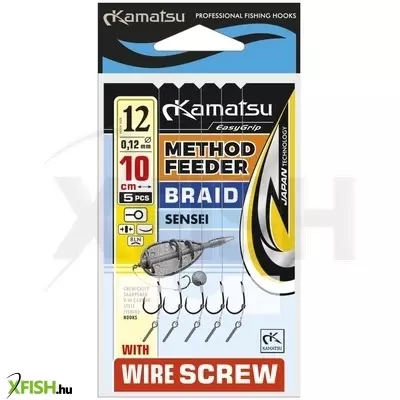 Kamatsu Braided Sensei Fonott Zsinóros Előkötött Horog Drótcsavaros 10cm 0.14mm 8-as 5db/csomag