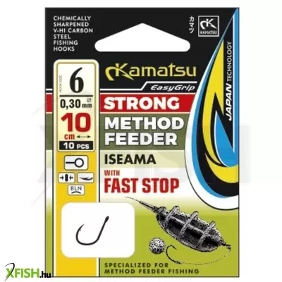 Kamatsu Iseama Előkötött Method Feeder Horog Gyorsütközővel 10 cm 0,22 mm 10 Blnr Black Nickel 10 db/csomag
