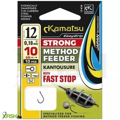 Kamatsu Kantousure Előkötött Method Feeder Horog Gyorsütközővel 30 cm 0,20 mm 8 Blno Black Nickel 10 db/csomag
