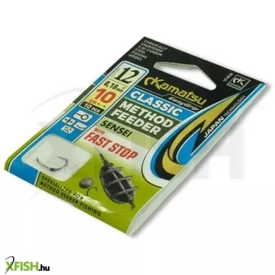 kamatsu sensei előkötött method feeder horog gyorsütközővel 30 cm 0,18 mm 12 blno black nickel 10 db/csomag