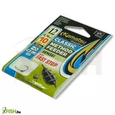 Kamatsu Method Feeder Classic Sensei Előkötött Horog Stopperes 10cm 0.18mm 12-es 10db/csomag