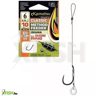Kamatsu Method Feeder Leaders Classic Iseama Előkötött Horog Szilikon Karikás 10cm 0.25mm 6-os 10db/csomag