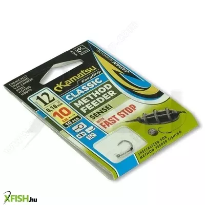 Kamatsu Method Feeder Classic Sensei Előkötött Horog Szilikon Karikás 10cm 0.18mm 12-es 10db/csomag