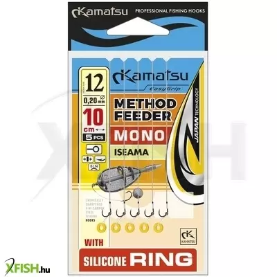 Kamatsu Mono Iseama Monofil Zsinóros Előkötött Horog Szilikon Karikás 10cm 0.20mm 12-es 5db/csomag