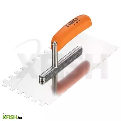 Neotools acél simító, fogazott, rozsdamentes, 270x128mm, 10x10x10mm, fa markolat