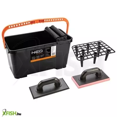 Neotools burkolókészlet, csempéző 24l vödör ráccsal, görgővel, gumi és puha szivacsos simítóval