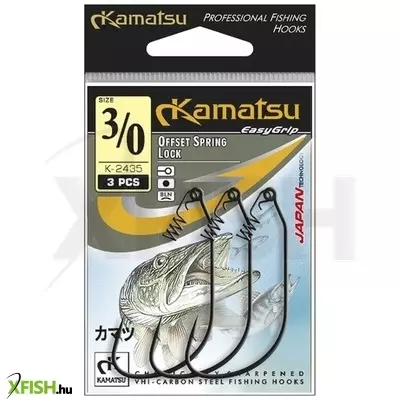 Kamatsu Offset Spring Lock 5/0 Rablóhalas Horog Black Nickel 3 db/csomag