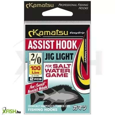 Kamatsu Assist Hook Jig Light Műcsali Segédhorog 1/0 100 Lbs 2 db/csomag