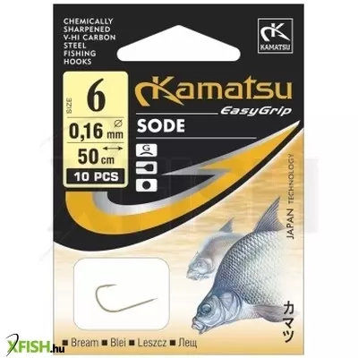 Kamatsu Bream Sode Előkötött Pontyozó Horog Lapkás Arany 50 cm 0,16 cm 4 Gf 10 db/csomag