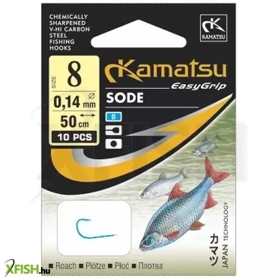 Kamatsu Sode Roach Előkötött Pontyozó Horog Lapkás Kék 50 Cm 0,18 mm 2 Bf 10 db/csomag
