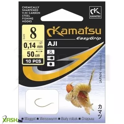 Kamatsu Maggot Aji Előkötött Feeder Horog Lapkás Arany 50 Cm 0,12 mm 10 Gf 10 db/csomag