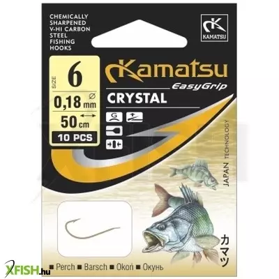 Kamatsu Perch Crystal Előkötött Rablóhalas Horog Lapkás Arany 50 Cm 0,14 mm 10 Gf 10 db/csomag