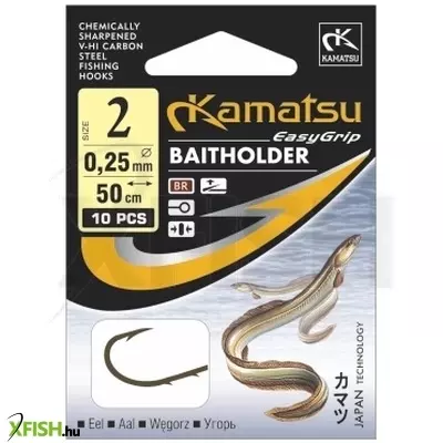 Kamatsu Eel Baitholder Előkötött Rablóhalas Horog Füles Barna 50 Cm 0,22 mm 4 Brr 10 db/csomag