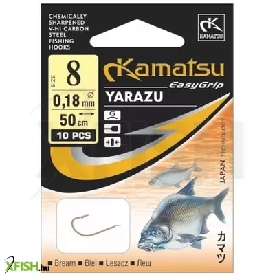 Kamatsu Bream Yarazu Előkötött Feeder Horog Lapkás Arany 50 Cm 0,14 mm 12 Gf 10 db/csomag