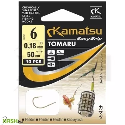 Kamatsu Tomaru Előkötött Feeder Horog Lapkás Arany 50 Cm 0,18 mm 6 Gf 10 db/csomag