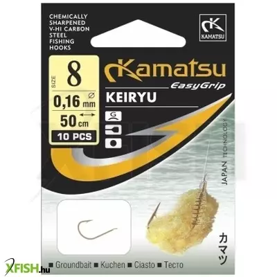 Kamatsu Cake Keiryu Előkötött Pontyozó Horog Lapkás Arany 50 Cm 0,18 mm 6 Gf 10 db/csomag