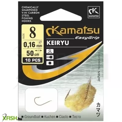 Kamatsu Cake Keiryu Előkötött Feeder Horog Lapkás Arany 50 Cm 0,12 mm 12 Gf 10 db/csomag