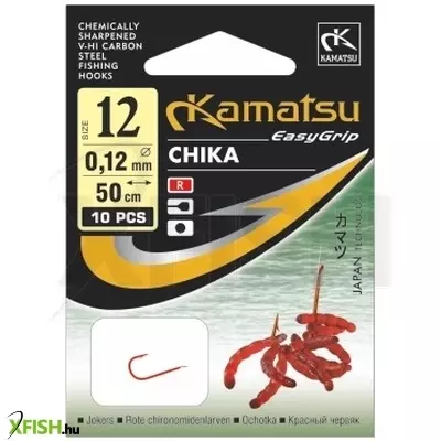 Kamatsu Bloodworm Chika Előkötött Match Horog Lapkás Piros 50 cm 0,10 mm 18 Rf 10 db/csomag