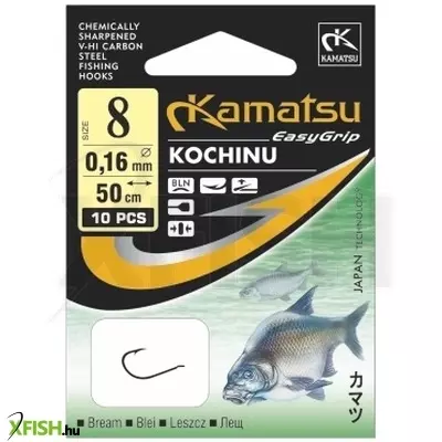 Kamatsu Kochinu Bream Előkötött Feeder Horog Lapkás Black Nickel 50 Cm 0,14 mm 12 Blnf 10 db/csomag