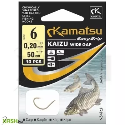 Kamatsu Kaizu Előkötött Pontyozó Horog Lapkás Arany 50 Cm 0,20 mm 6 Gf 10 db/csomag