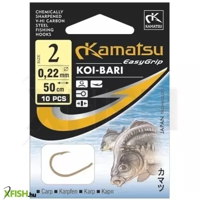 Kamatsu Carp Koi Bari Előkötött Bojlis Horog Arany 50 cm 0,25 mm 1 Gr 10 db/csomag