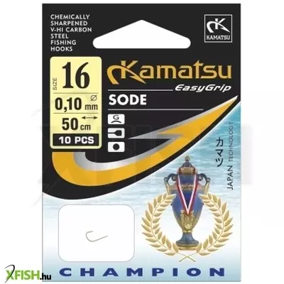 Kamatsu Champion Sode Előkötött Feeder Horog Lapkás Arany 50 Cm 0,12 mm 12 Gf 10 db/csomag