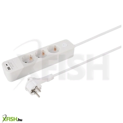 etm 55.201.23 elosztó, 3 aljzat, kapcsolós, usb-a, usbc aljzat, 1,5 m hosszú