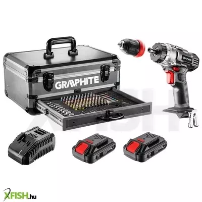 Neotools akkus fúró energy+, 2db akku+töltő!, 18v/2ah, 10mm + alu koffer + 109 kiegészítő, levehető fúrótokmány