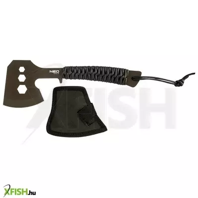 Neotools multifunkciós balta, rozsdamentes acél, teljes hossz 26cm, penge 8cm, paracord markolat, csavarkulcs funkció