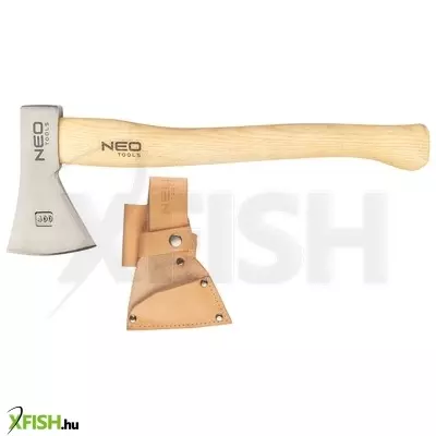 Neotools túlélő balta bőr tokkal, 400g, kovácsolt szénacél c55, kőrisfa nyél, polírozott penge