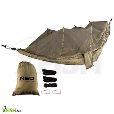 Neotools függőágy szúnyoghálóval 330x140cm, 210t nylon, maxterhelhetőség 200kg, sötétzöld