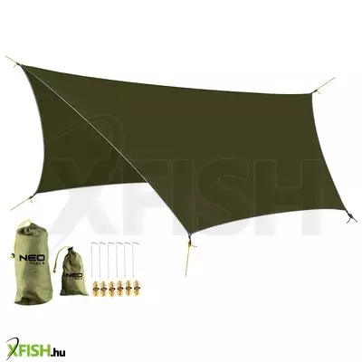 Neotools túlélő kemping ponyva, vízálló, 360x290cm, 210t/2000pu anyag, horgok, kötelek, 2 szállítózsák