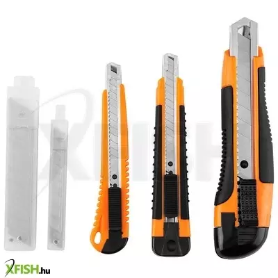 Neotools törhető pengés kés készlet, 2db 9mm-es és 1db 18mm-es kés, 10db 18mm-es és 10db 9mm-es pótpenge