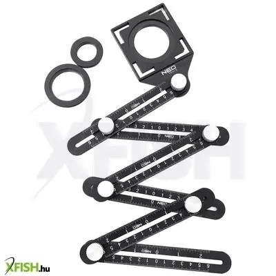 Neotools szögmásoló, furatátjelölő és vonalzó, 6 oldalas, alumínium, abs