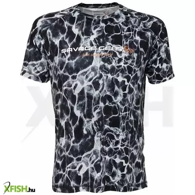 Savage Gear Night Uv T Shirt Horgász Póló Fekete Szürke Mintás M