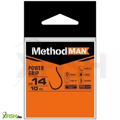 Methodman Power Grip Titanium Grey Szakáll Nélküli Pontyozó Horog 16-os 10db/csomag