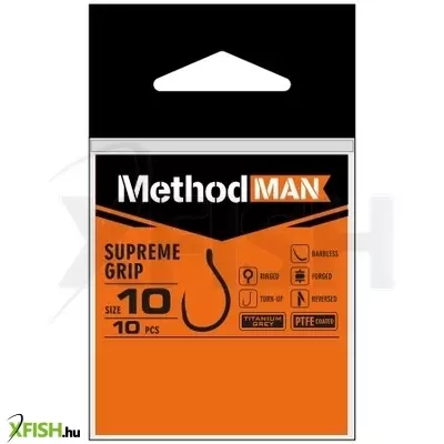 Methodman Supreme Grip Titanium Grey Szakáll Nélküli Pontyozó Horog 14-es 10db/csomag