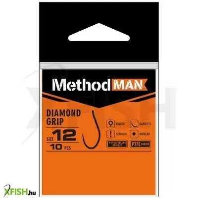 Methodman Diamond Grip Titanium Grey Szakáll Nélküli Pontyozó Horog 14-es 10db/csomag