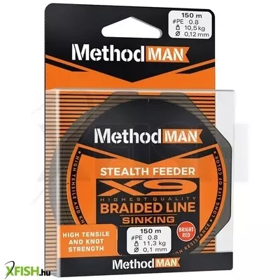 Methodman Stealth X9 Fonott Feeder Zsinór Red Sinking 150m 0.12mm 10.5Kg