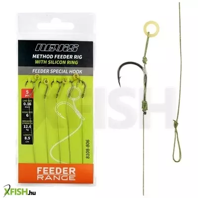 nevis feeder fonott előke szilikon gyűrűvel 8.5cm 0.16mm 6-os 5db/csomag