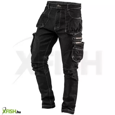 Neotools farmer munkásnadrág, denim, fekete, cipzáros oldalzsebekkel, 98% pamut, 410 g/m2, XXL